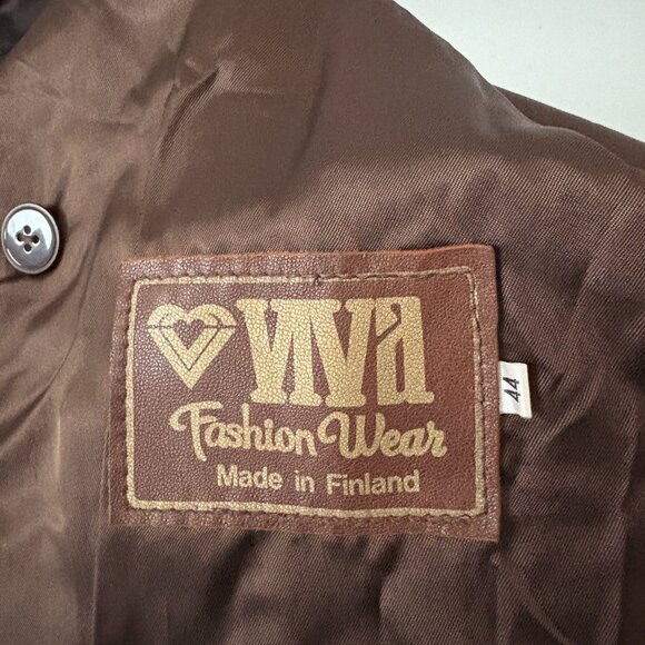 VIVA Brown Leather Jacket Made in Finland Size 44 Retro 80s Double Breasted - Picture 8 of 8